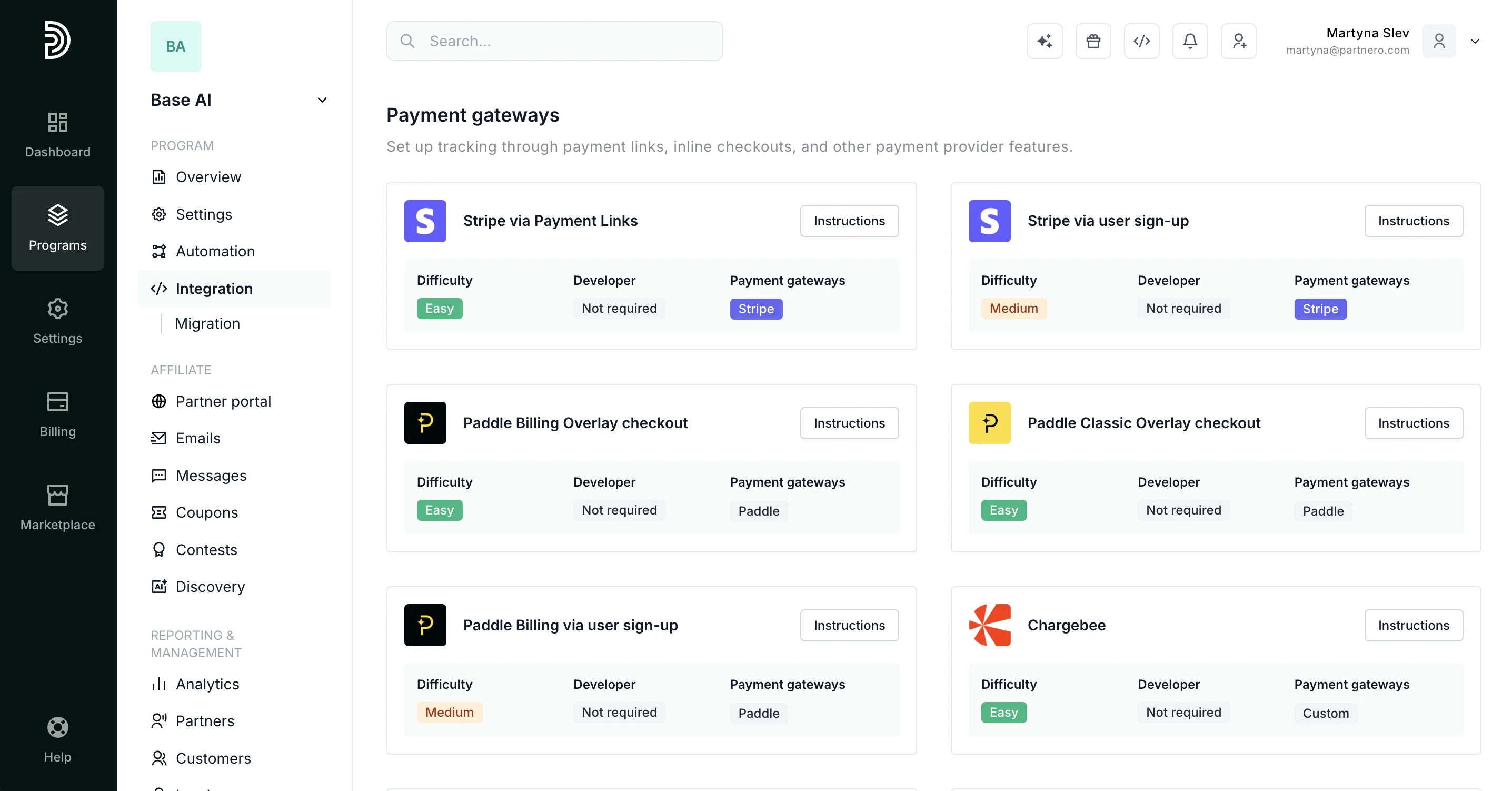 Partnero integrations