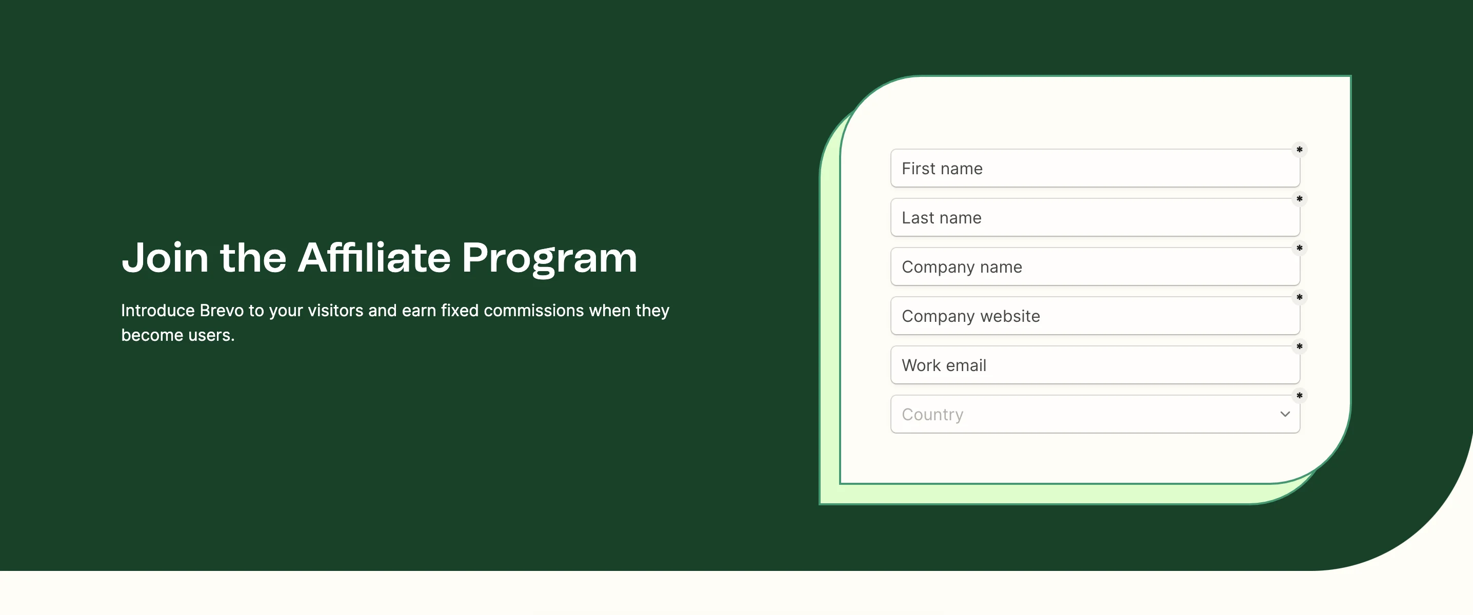 Brevo's affiliate program hero image on its affiliate landing page, one of the 20 winning affiliate marketing programs in 2024.